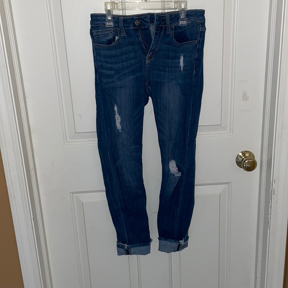 dark wash, distressed, boyfriend jean